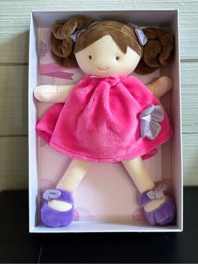 Jolijou Paris Demoiselle Pretty Brown Hair Plush Doll Toy Lovey Pink‎ Dress NEW